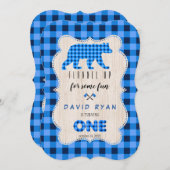 Blauw gegoten flatel omhoog Lumberjack First Birth Kaart (Voorkant / Achterkant)