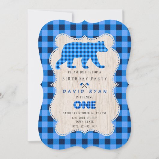 Blauw gegoten flatel omhoog Lumberjack First Birth Kaart (Achterkant)