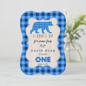 Blauw gegoten flatel omhoog Lumberjack First Birth Kaart (Staand voorkant)