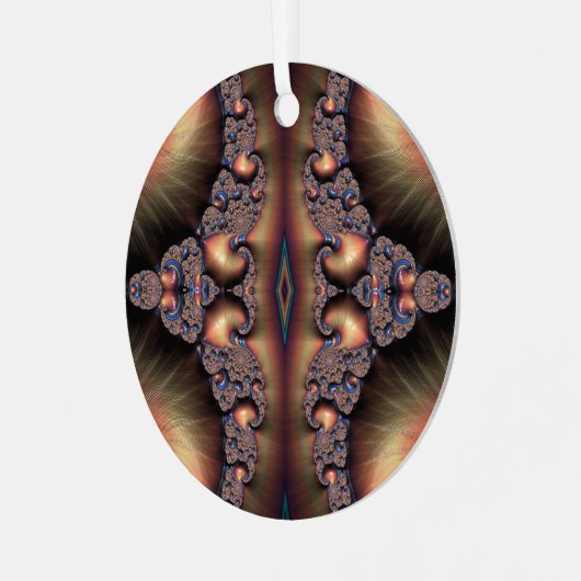 Blauw-gegoten Golden Escargot Fractal Abstract Metalen Ornament (Voorkant links)