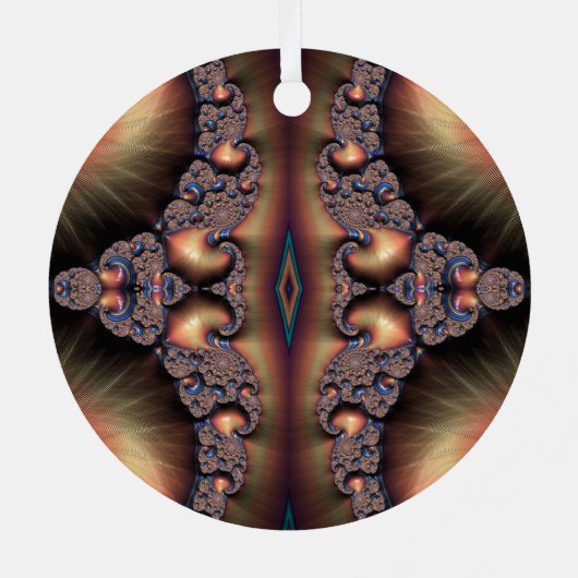 Blauw-gegoten Golden Escargot Fractal Abstract Metalen Ornament (Achterkant)