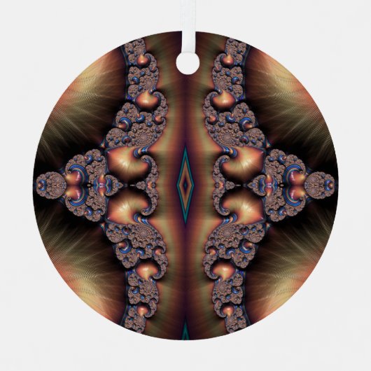 Blauw-gegoten Golden Escargot Fractal Abstract Metalen Ornament (Voorkant)