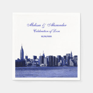 Blauw gegraveerde NYC Silhouet van de Stadslinies, Servetten
