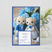 blauw gehaakte bruiloft paar uitnodiging (Staand voorkant)