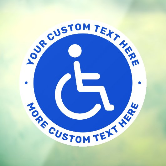 Blauw gehandicapte symbool en aangepaste tekst raamsticker (Vel 3)