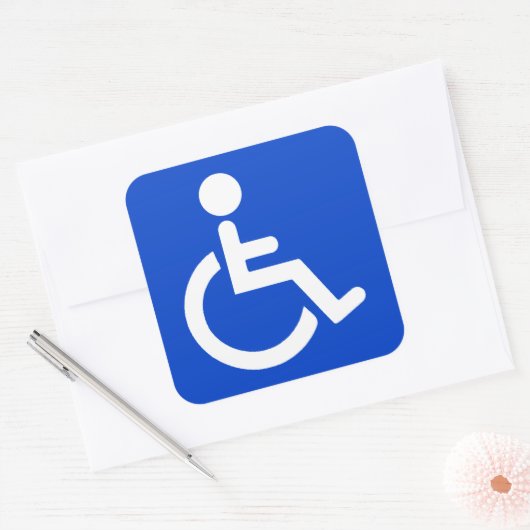 Blauw gehandicaptensymbool vierkante sticker (Envelop)