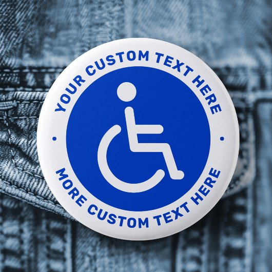 Blauw gehandicaptsymbool en aangepaste tekst ronde button 5,7 cm