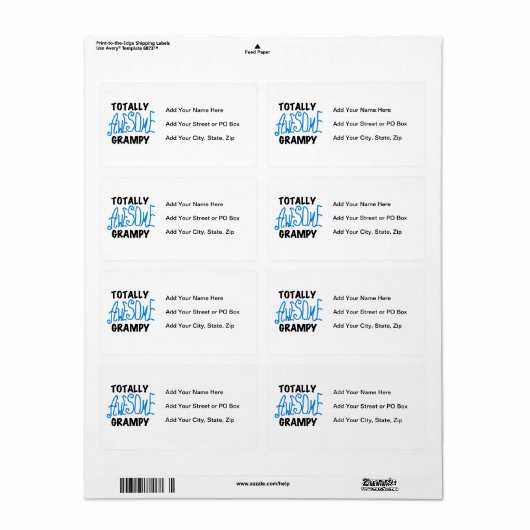 Blauw geheel Geweldige grijze T-shirts en cadeautj Etiket (Full Sheet)