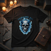Blauw gehoornde schedel "Conquer All" grafische T- T-shirt
