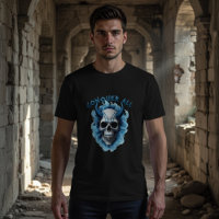 Blauw gehoornde schedel "Conquer All" grafische T-