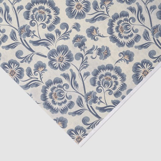 Blauw geïllustreerd bloemig Abstract patroon Tissuepapier (Detail)