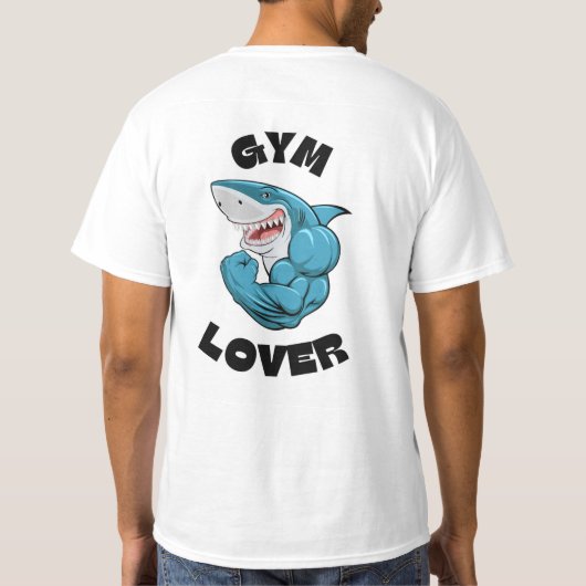 Blauw geïllustreerd haaiengym Lover T-Shirt (Achterkant)