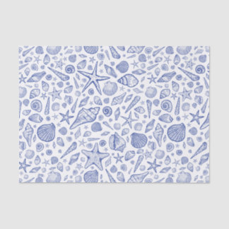 Blauw geïllustreerd Seashell-weefselpapier Tissuepapier