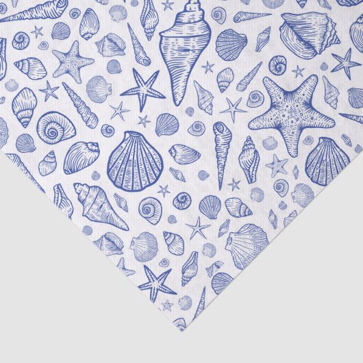 Blauw geïllustreerd Seashell-weefselpapier Tissuepapier (Detail)