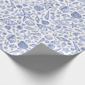 Blauw geïllustreerd zeezeilpapier cadeaupapier (Hoek)