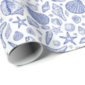 Blauw geïllustreerd zeezeilpapier cadeaupapier (Rol Hoek)