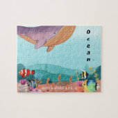 Blauw geïllustreerde oceaan gepersonaliseerde mini legpuzzel (Horizontaal)