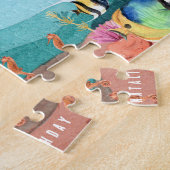 Blauw geïllustreerde oceaan gepersonaliseerde mini legpuzzel (Zijkant)