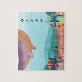 Blauw geïllustreerde oceaan gepersonaliseerde mini legpuzzel (Verticaal)