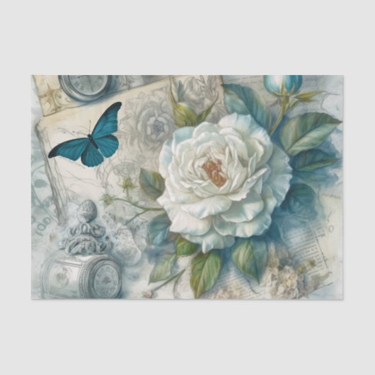  Blauw  Geïnspireerd Bloemen Decoupage Tissuepapier (Voorkant)