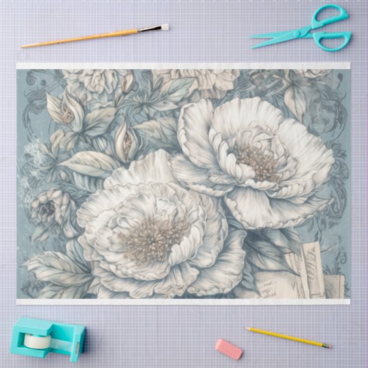  Blauw  Geïnspireerd Bloemen Decoupage Tissuepapier (Craft)