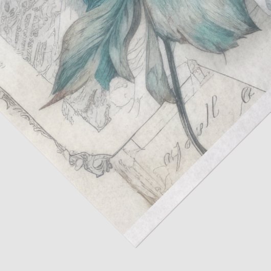 Blauw Geïnspireerd Bloemen Decoupage Tissuepapier (Detail)