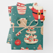 Blauw  geïnspireerd Santa Clause inpakpapier (In situ)