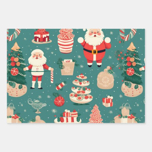 Blauw  geïnspireerd Santa Clause inpakpapier (Voorkant)