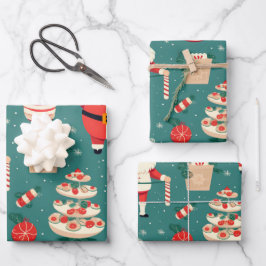 Blauw  geïnspireerd Santa Clause inpakpapier Vel