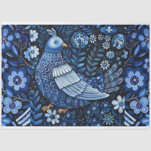 Blauw Geïnspireerd Vogelcollage Decoupage Tissuepapier (Voorkant)