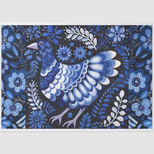 Blauw  Geïnspireerd Vogelcollage Decoupage Tissuepapier (Voorkant)