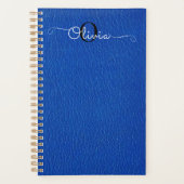 Blauw geitenleder typografie monogram planner (Voorkant)