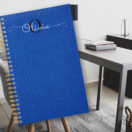 Blauw geitenleder typografie monogram planner