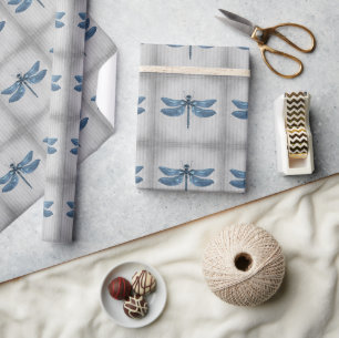 Blauw gejuwelde libel cadeaupapier