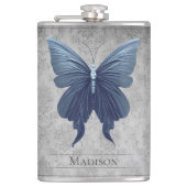 Blauw gejuwelde vlinderfles heupfles (Voorkant)