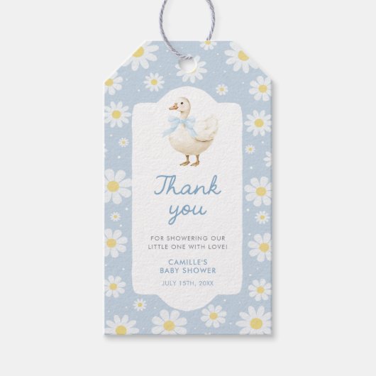 Blauw Gekke Gans Baby shower Dank u Label Cadeaulabel (Voorkant)