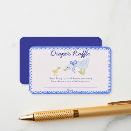 Blauw Gekke Gans Baby shower Luier Raffle Informatiekaartje