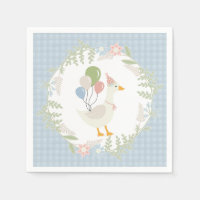 Blauw Gekke Goose Floral Gingham Papier