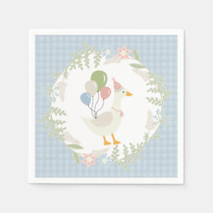 Blauw Gekke Goose Floral Gingham Papier Servet