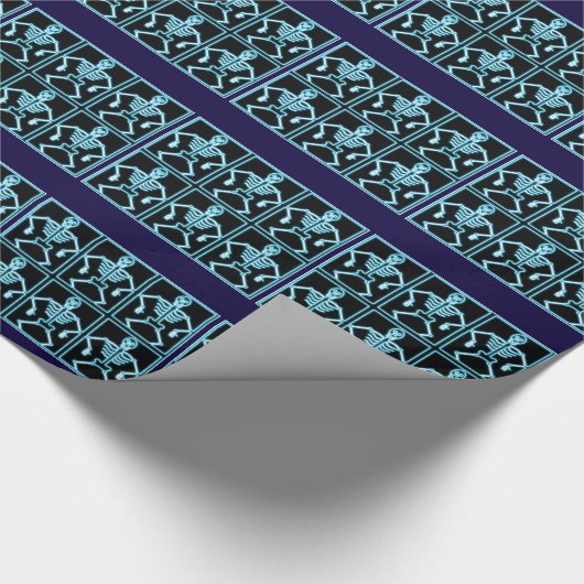 Blauw gekke xray skeletten cadeaupapier (Hoek)