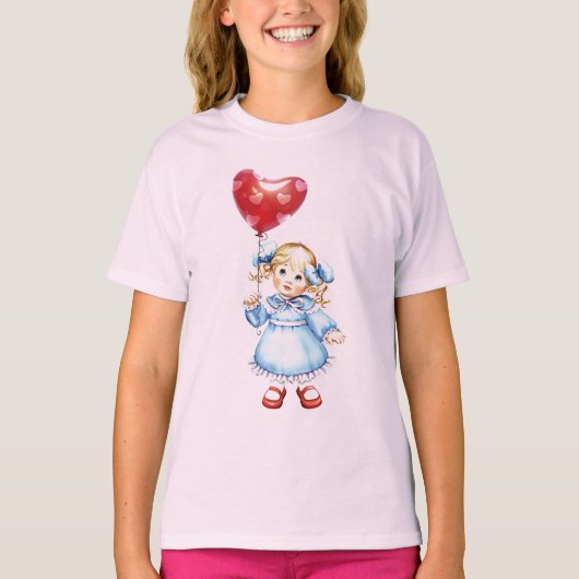 Blauw gekleed meisje t-shirt (Voorkant)