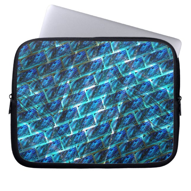 Blauw gekleurd, geraspt of leunend baksteeneffect laptop sleeve (Voorkant)