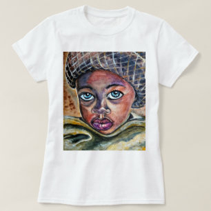 Blauw-gekleurd klein meisje met Pet - Waterverf -  T-shirt