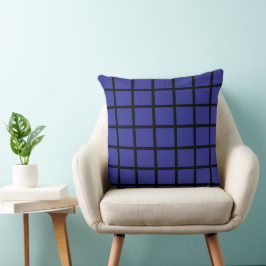 Blauw gekleurd vierkant patroon en zwarte randen kussen