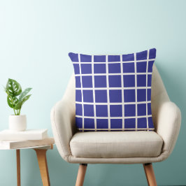 Blauw gekleurd vierkant patroon met witte randen kussen