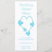 Blauw gekleurd Vlinder Hart Bruiloft Diner Menu (Voorkant)