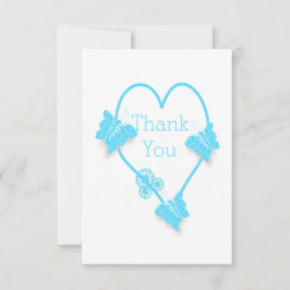 Blauw Gekleurd Vlinder Hart Ontwerp Bruiloft Bedankkaart