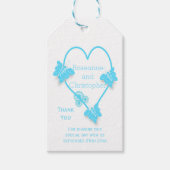 Blauw Gekleurd Vlinder Hart Ontwerp Bruiloft Cadeaulabel (Voorkant)