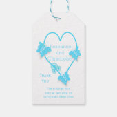 Blauw Gekleurd Vlinder Hart Ontwerp Bruiloft Cadeaulabel (Achterkant)