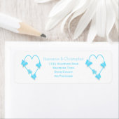 Blauw Gekleurd Vlinder Hart Ontwerp Bruiloft Etiket (Insitu)